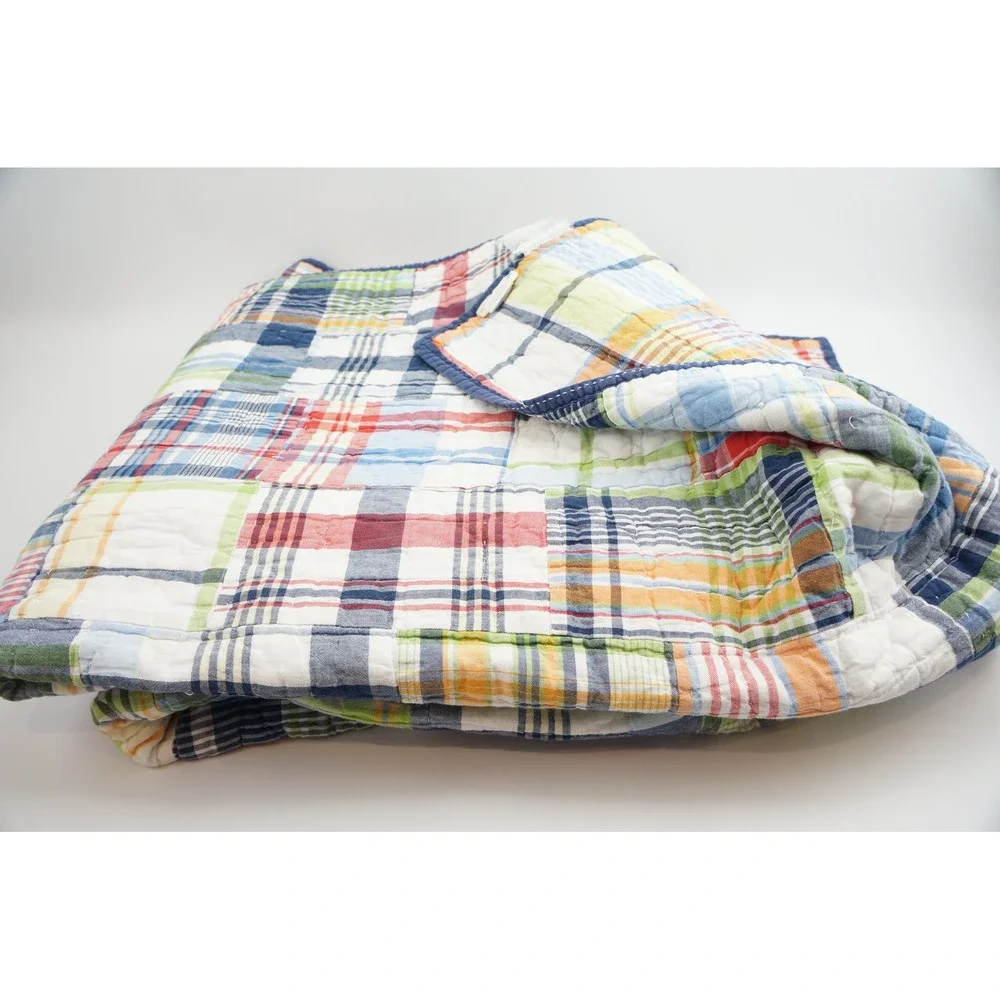 Pottery Barn Kids Quilt Twin Multicolor Madras Plaid Patchwork Cotton VGC